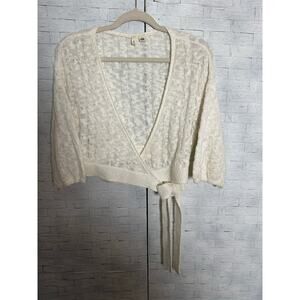 Moth wrap tie cardigan cream lightweight loose lacy knit Fairy core feminine